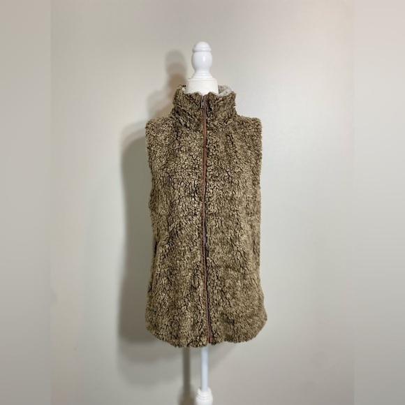 Small Katydid Faux Fur Brown Tan Lighweight Vest w/ Pockets - Picture 2 of 11